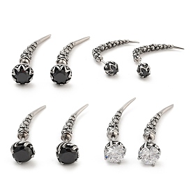 Rose Flower 316 Surgical Stainless Steel Pave Cubic Zirconia Ear False Plugs for Women, Antique Silver