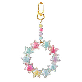 Acrylic Star Pendant Decoration, Alloy Swivel Clasps Charms for Backpack Keychain Ornaments