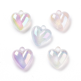 UV Plating Luminous Transparent Acrylic Beads, Glow in The Dark, Heart