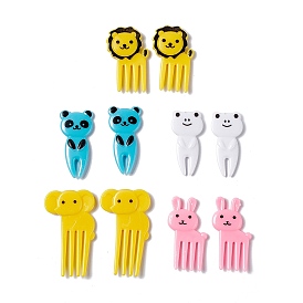 Plastic Disposable Fruit Picks, Cartoon Style Animal Shape Fork, Rabbit & Elephant & Lion & Panda & Frog
