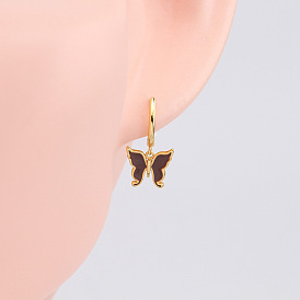 Fashionable High-End Butterfly Earrings in S925 Sterling Silver with Oil Drop Design