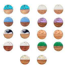 Opaque Resin & Transparent Resin & Walnut Wood Pendants, Mixed Style, Flat Round