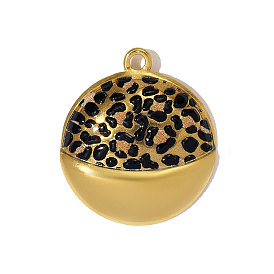 304 нержавеющей стальной эмали подвески, плоские круглые подвески с леопардовым принтом, реальный 18 k позолоченный, ионное покрытие (ip)