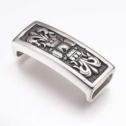 316 Surgical Stainless Steel Slide Charms, Rectangle with Fleur De Lis