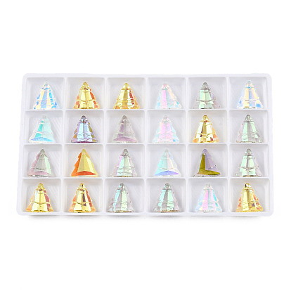 120Pcs Electroplated Transparent Glass Charms, Edge Plated, Christmas Tree