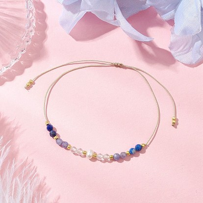 Регулируемые браслеты из плетеных бусин из натурального лазурита, кварца и танзанита для женщин, рондель, с вощеной нейлоновой нитью и бусинами из натурального культивированного пресноводного жемчуга