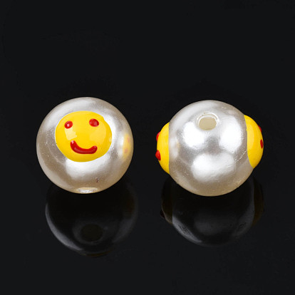 ABS Plastic Imitation Pearl Beads, with Enamel, Round with Expression