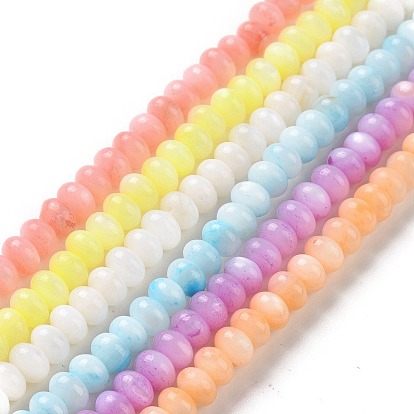 Natural Cultured Freshwater Shell Beads Strands, Mixed Dyed and Undyed, Rondelle