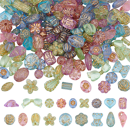 100G Transparent Acrylic Beads, Golden Metal Enlaced, Mixed Shapes