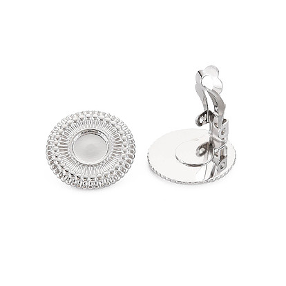 304 Stainless Steel Clip-on Earring Settings, Earring Findings, Flat Round