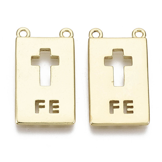 Brass Pendants, Nickel Free, Rectangle with Cross