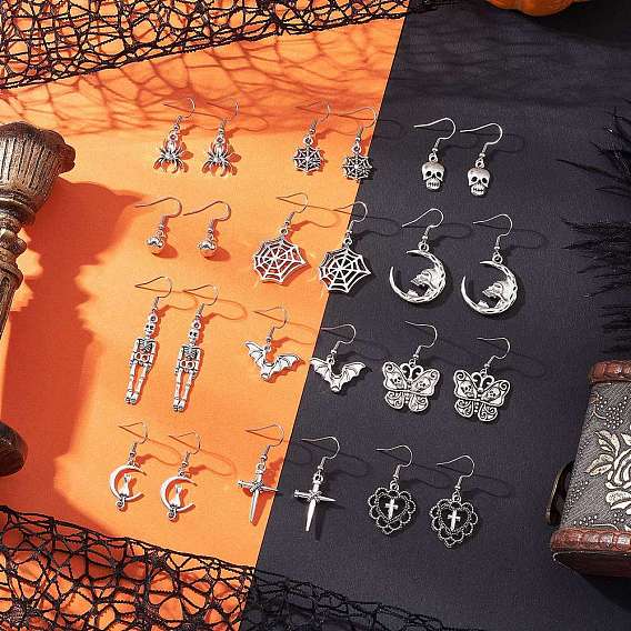 Серьги-подвески из тибетского сплава на хэллоуин, с 304 нержавеющей стали серьги крючки, античное серебро, разнообразные