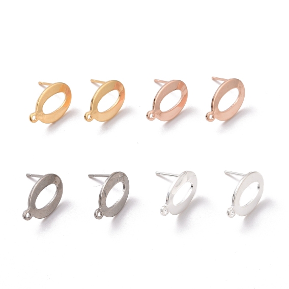 201 Stainless Steel Stud Earring Findings, with Horizontal Loop and 316 Stainless Steel Pin, Oval