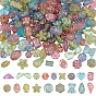 100G Transparent Acrylic Beads, Golden Metal Enlaced, Mixed Shapes