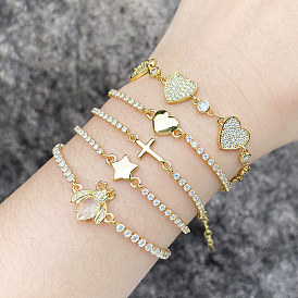 Регулируемые латунные браслеты-слайдеры с микро-паве из прозрачных кубических цирконий, ссылка браслеты, золотые