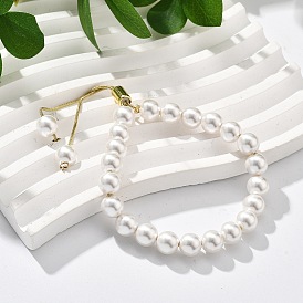 Long-Lasting Plated Brass Beads Slider Bracelets for Women, with Plastic Beads, Round