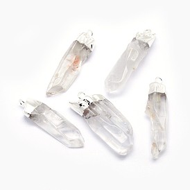 Натуральные кристаллы с кварцевым кристаллом, подвески из горного хрусталя, с посеребренной латунной находкой, самородки
