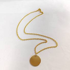 304 Stainless Steel Pendant Necklaces, Iron Chains Necklaces, Flat Round