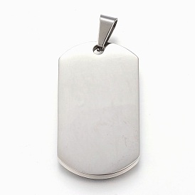 Pendentifs en acier inoxydable, surface lisse, rectangle, étiquettes vierges à estampiller finition polie miroir