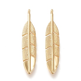 Brass Pendants, Long-Lasting Plated, Feather