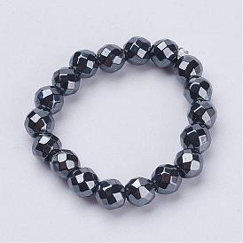 Non-Magnetic Synthetic Hematite Beads Stretch Rings, Faceted