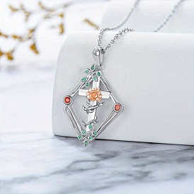 Alloy Colorful Rhinestone Rhombus with Floral Cross Pendant Necklaces for Women