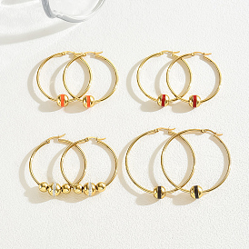 Exaggerated Circle Stainless Steel Hoop Earrings, with Rhinestones, Classic and Fashionable Women's Accessories