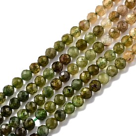 Natural Green Tourmaline Beads Strands, Gradient Color, Faceted, Round