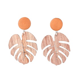 Pendientes colgantes de madera, con cuentas de peral, 304 hallazgos de aretes de acero inoxidable y tuercas de oreja de plástico, tema tropical, hoja de monstera