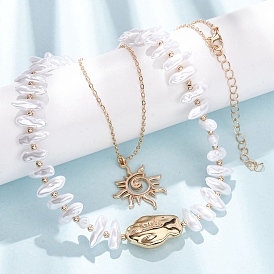 CCB пластиковый кулон в виде солнца из сплава и имитации барочного жемчуга кеши, двухслойное ожерелье для женщин, белые