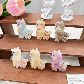 Cute Alpaca Cellulose Acetate Claw Hair Clips, with Rhinestones, Hair Accessories for Women & Girls