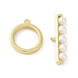 Rack Plating Brass Toggle Clasp, with Plastic Imitation Pearl, Real 18K Gold Plated, Long-Lasting Plated, Cadmium Free & Lead Free
