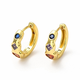 Colorful Rhombus & Heart Cubic Zirconia Hoop Earrings, Rack Plating Brass Jewelry for Women, Lead Free & Cadmium Free