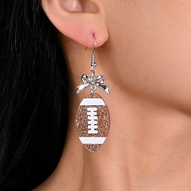 Серьги с подвесками из сплава и акрила, регби, платина