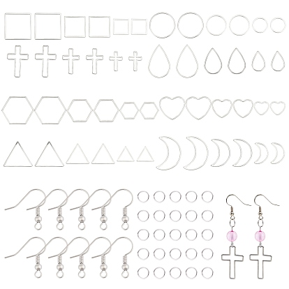 Kits de fabricación de pendientes colgantes de bricolaje, con 304 anillo de unión de geometría de acero inoxidable y ganchos de latón para pendientes, formas mixtas