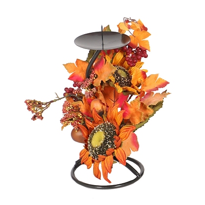 Thanksgiving Day Theme Artificial Sunflower & Maple Leaf Cloth Candle Holder Decorations, Home Decoration, with Iron Findings