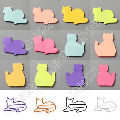 Forme de chat 12 livres 12 blocs-notes de style mémo, et 12 pièces 4 couleurs fer trombones