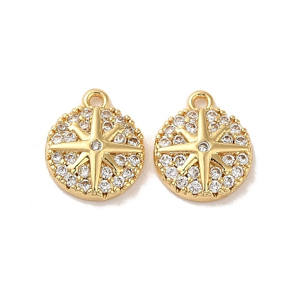 Brass Micro Pave Clear Cubic Zirconia Charms, Cadmium Free & Nickel Free & Lead Free, Star