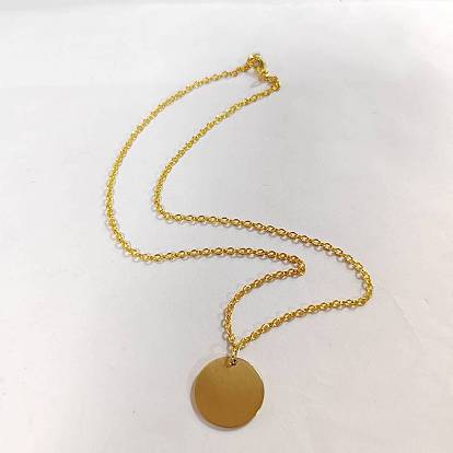 304 Stainless Steel Pendant Necklaces, Iron Chains Necklaces, Flat Round