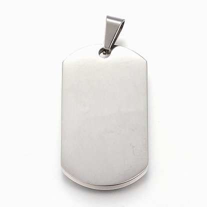 Pendentifs en acier inoxydable, surface lisse, rectangle, étiquettes vierges à estampiller finition polie miroir