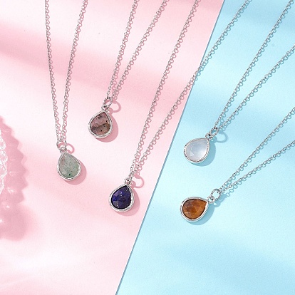 Кулон из натурального смешанного камня в форме капли 304 ожерелья из нержавеющей стали с цепочкой для женщин