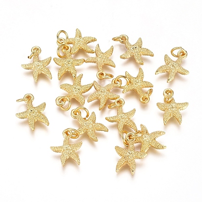 Electroplated Alloy Charms, Long-Lasting Plated, with Brass Jump Ring, Starfish/Sea Stars