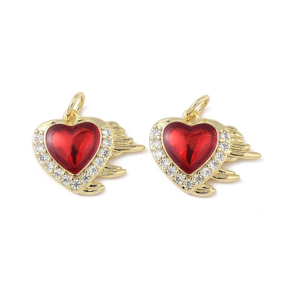 Подвески из латуни микропаве с фианитами и эмалью, сердце, стойки покрытие, долговечный, без свинца и без кадмия, с целью перехода в кольце