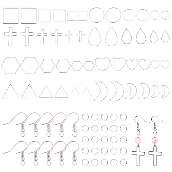 DIY Dangle Earring Making Kits, with 304 Stainless Steel Geometric Linking Ring and Brass Earring Hooks, Mixed Shapes