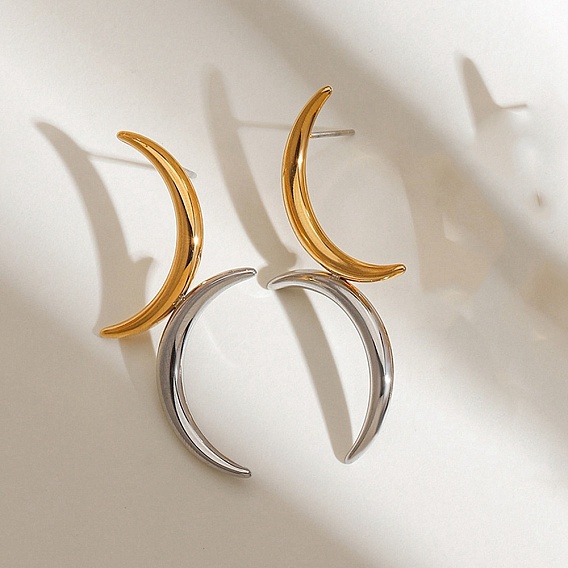 304 серьги-гвоздики из нержавеющей стали для женщин, луна, слева и справа
