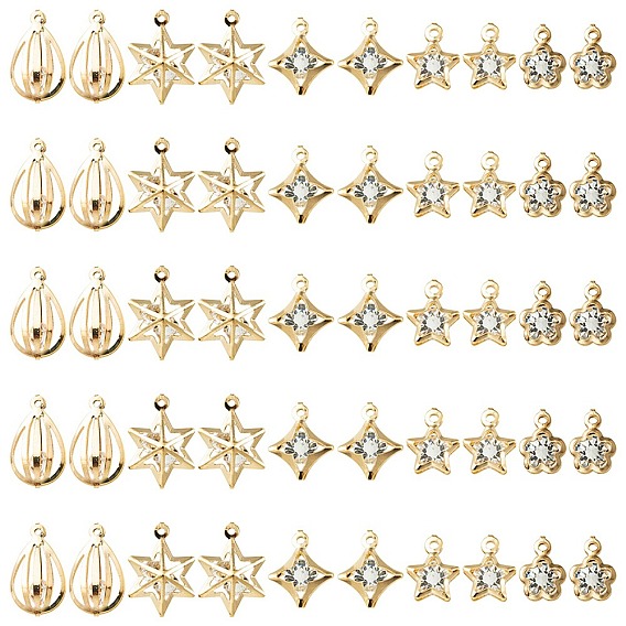 50 шт. 5 стиль стойки железные подвески, с кристально горный хрусталь, звезда, ромб, капля и цветок, без кадмия, без никеля и без свинца
