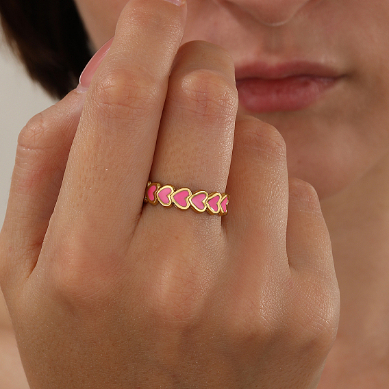 201 Милое нежное кольцо-манжета в форме сердца из нержавеющей стали с эмалью для ежедневного романтического подарка