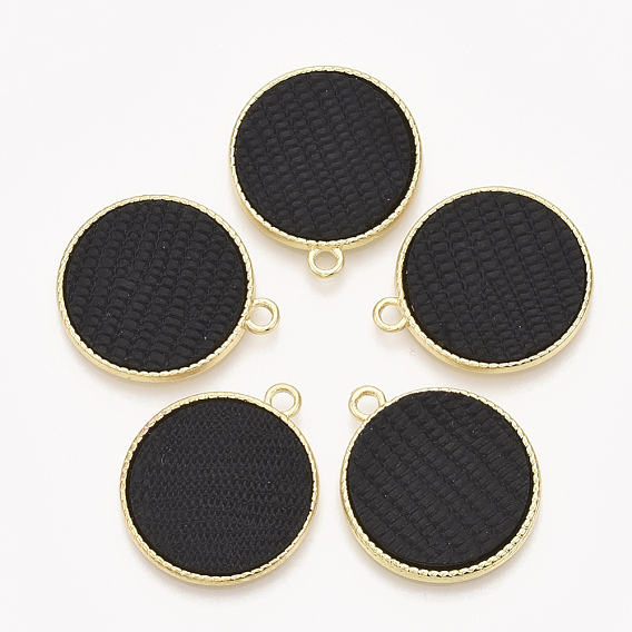 Alloy Pendants, with Cashmere Cloth, Flat Round, Light Gold