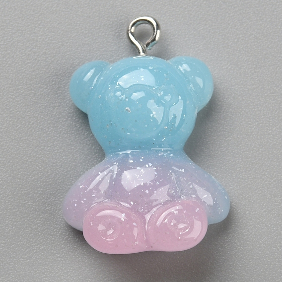 Прозрачные смоляные подвески, двухцветные блестящие подвески-мишки с железными петлями платинового цвета