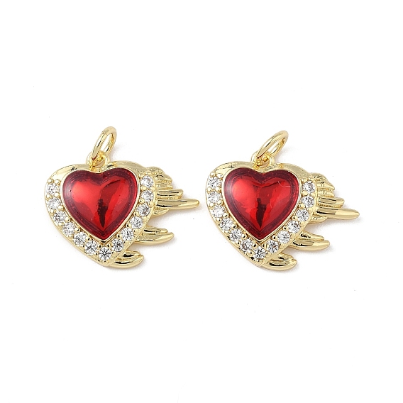 Подвески из латуни микропаве с фианитами и эмалью, сердце, стойки покрытие, долговечный, без свинца и без кадмия, с целью перехода в кольце